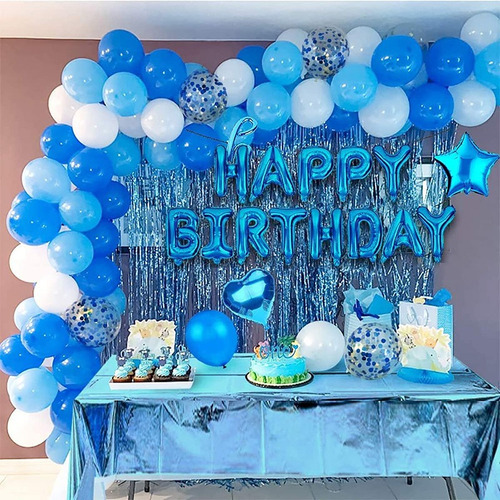 Set Kit Decoracion Fiesta Cumpleaños Globos Linium Azul