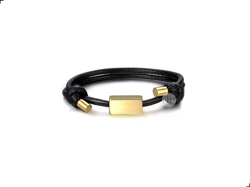 Pulsera Nudo Piel Trenzada Titanium Yellow Gold Plating 18k