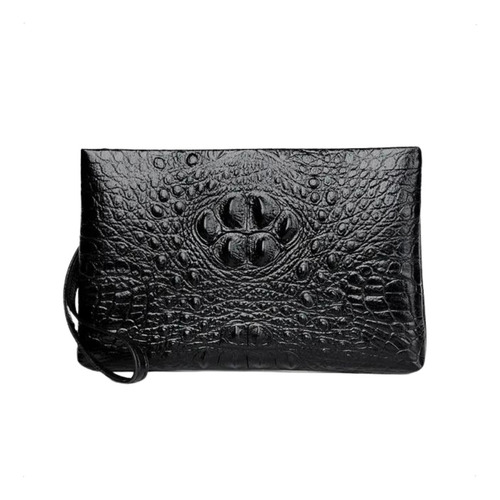 Bolso De Mano Hombre Cartera Porta Celular Documentos 2 Color Negro Diseño De La Tela Huella Cocodrilo