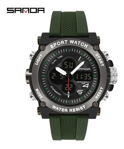 Reloj Cronógrafo Electrónico Sanda 3107 De 5 Atm Color Del Bisel Army Green
