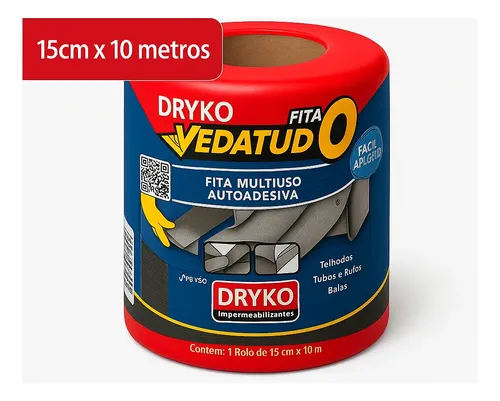 Foto real de Fita Manta Asfaltica Aluminizada Vedatudo 15CMx10M Dryko