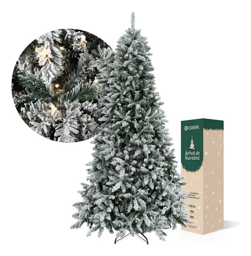 Arbol De Navidad Nevado 1.8m, 700 Ramas, 300 Luces Led Pino Navideño Escarchado Esquimal