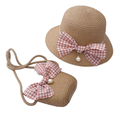 Sombrero De Playa Bohemio Tipo Tejido + Bolsa Para Niña