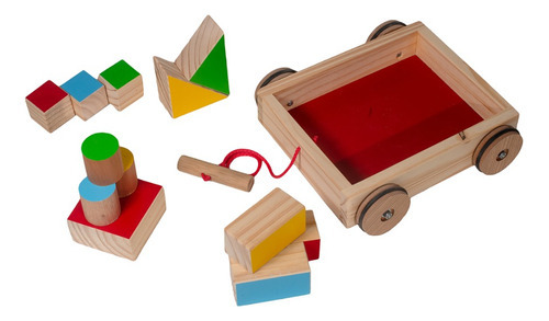 Juego Didactico Carro De Arrastre Bloques Madera Montessori