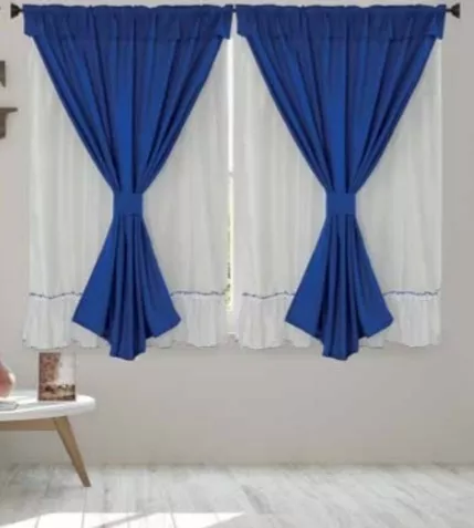 Cortinas Doble Visillos para Ventanas - 2 Piezas de 150x260cm (Azul)