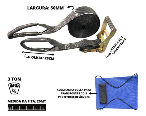 Kit Slackline Cinta 20mts Verde Alça Catraca Bolsa Protetor