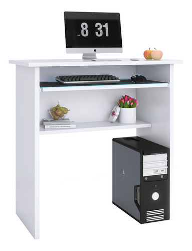 Mesa Para Computador Branca Com Suporte De Teclado Retrátil