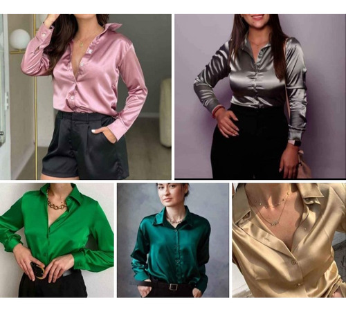 Blusas De Satín Licrado Cede Color Celeste Envío Gratis