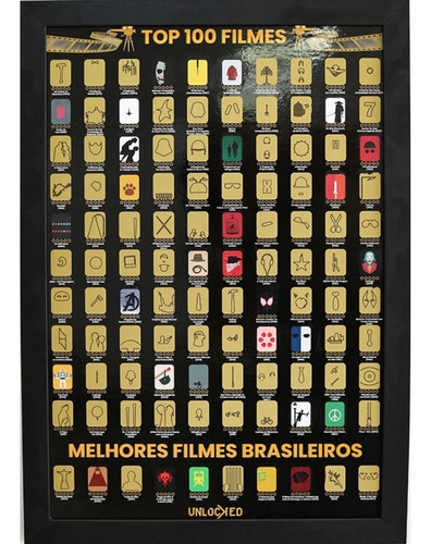 Mapa De Raspar Top 100 Filmes Unlocked Com Moldura 66x46 Cm
