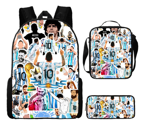 Mochila Infantil Football Star Messi De 3 Piezas