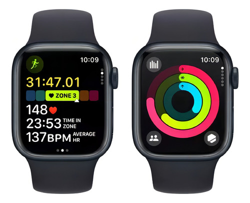 Apple Watch Series 9 GPS • Caixa meia-noite de alumínio – 41 mm • Pulseira esportiva meia-noite – P/M - Excelente (Recondicionado)