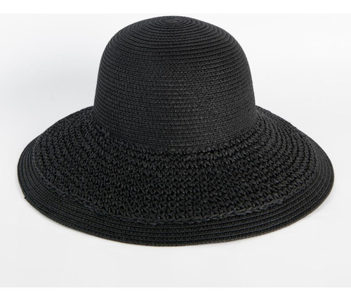 Sombrero De Paja Negro Con Ala Ancha Y Franja Decorativa