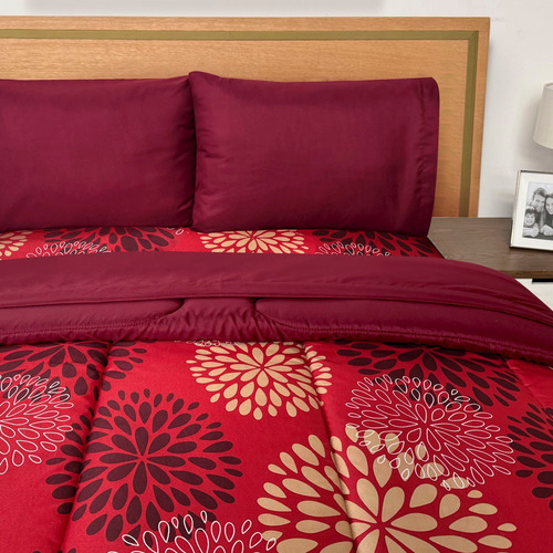 Edredón C/sábanas Microfibra King Size Elefantito Hogar Rojo Arezzo Rojo