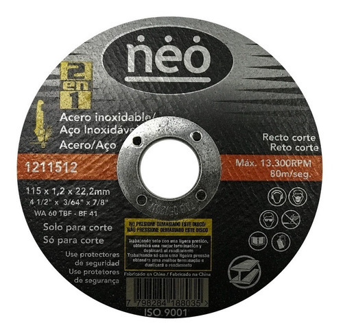 Disco Corte Acero/acero Inox. 4 1/2  (115x1.2x22.2) X 25un 