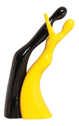 Casal Esculturas Estatuetas De Ceramica Para Decoração Cor Preto/Amarelo