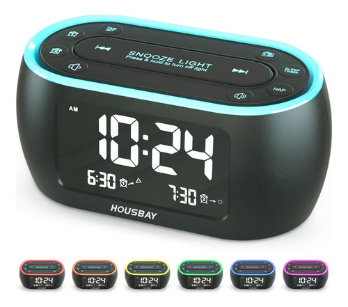 Housbay Glow - Radio Reloj Despertador Pequeño Para Dormitor