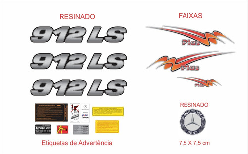 Kit Emblemas Adesivo Compatível 912 Ls Plus Faixa F114 Cor PADRÃO