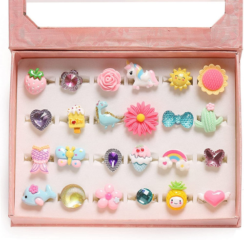 Anillos Para Niñas, Set De 24 En Caja De Regalo