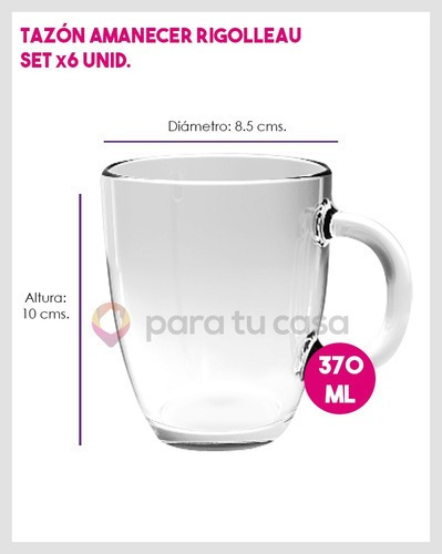 Imagen 2 de 8 de Set X 6 Tazón Vidrio Flint Amanecer Rigolleau Taza 375 Ml