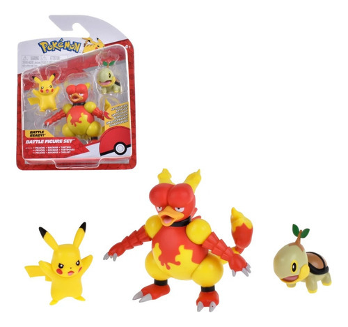 Figuras Pokemon Pikachu + Magmar + Turtwig Battle Set