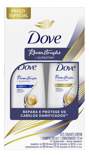  Dove Kit Reconstrução + Queratina Shampoo 350ml E Cond 175ml