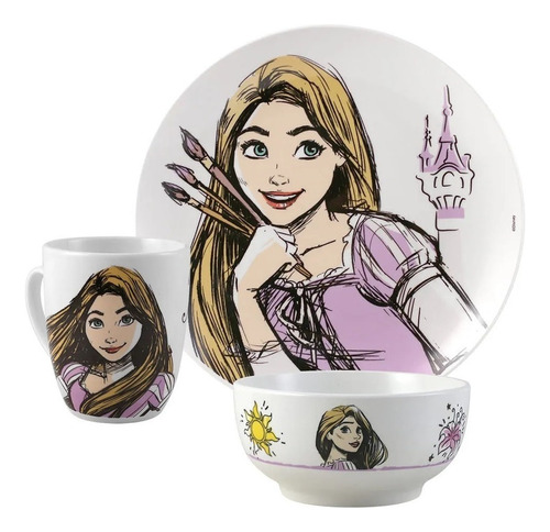 Vajilla Princesas De Disney Porcelana 12 Piezas Color Blanco