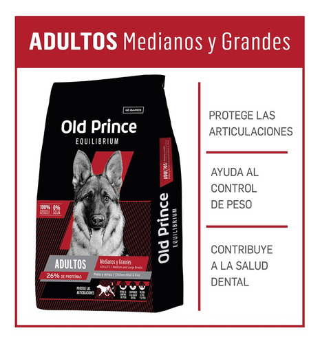 Alimento Old Prince Equilibrium para perro adulto de raza mediana y grande sabor pollo y arroz en bolsa de 7.5 kg
