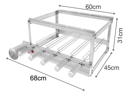 Gira Grill Churrasqueira Inox 5 Espetos + 3 Grelhas + Brinde