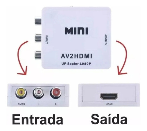 Mini Adaptador Conversor Entrada Av2 Rca Saída Hdmi Já