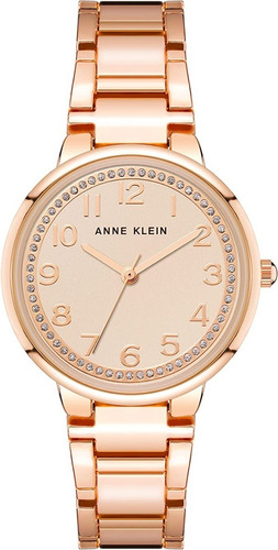 Reloj Mujer Anne Klein Cristal Mineral 32 Mm Ak/3778rgrg Color de la correa Rosa dorado Color del bisel Rosa dorado Color del fondo Rosa dorado