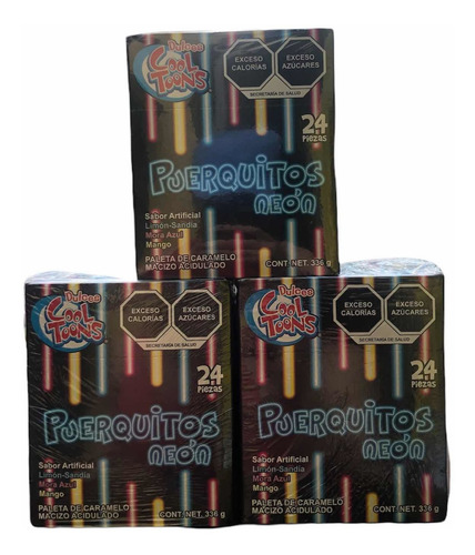 Paletas Puerquito Neón Brilla 1.008 Kg 72 Pzas Cool Toons