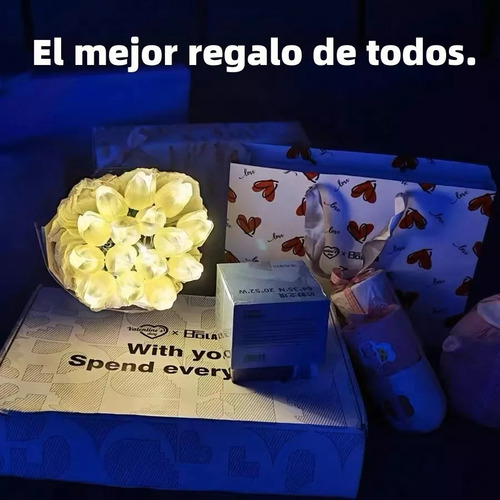 Lámpara Led Luz Nocturna Con 10 Flores Simulación Tulipanes