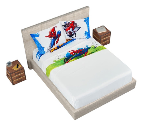 Juego De Sábanas Individual Spiderman 3 Piezas Blanco Spiderman