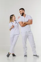 Comprar Ambo Blanco Escote En V Suedy Tela Arciel Unisex Uniforme