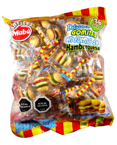 Gomitas Mini Hamburguesas Mabu (bolsa Con 36 Unidades)