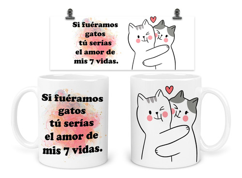 Taza 11 Oz Tapp12. Dúo De Tazas Parejas: Gatos 7 Vidas