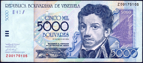 Billete 5000 Bolívares Z8 Mayo 25 2004 Francisco De Miranda