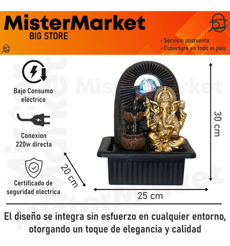 Fuente De Agua Ganesh 30cm + Led Multicolor + Esfera Tm Ct