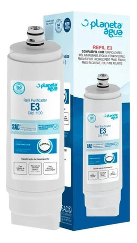Refil Purificador De Água E3 Planeta Água Certificado Cor Branco cod.1100A