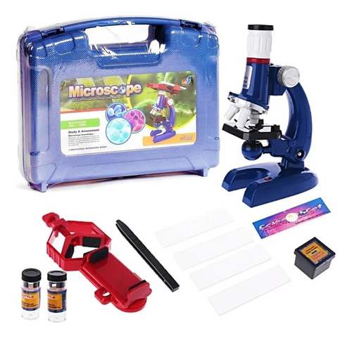 Kit De Microscopio Maletin Accesorios Luz Led C2173 Premium Color Azul