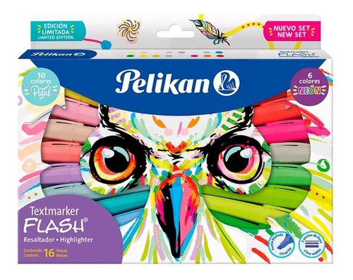 Resaltador Textmarker Flash Buho Caja X 16 Colores Pelikan