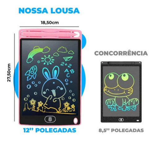 Lousa Digital 12 Polegadas Lcd Infantil P/escrever Escrita Colorida Cor Rosa Win Castle
