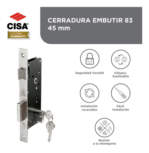 Cerradura De Embutir Cisa 83 Con 3 Llaves 45 Mm