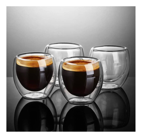 Set 6 Mug  Taza Café Vaso Doble Pared 80 Ml Vidrio Termica