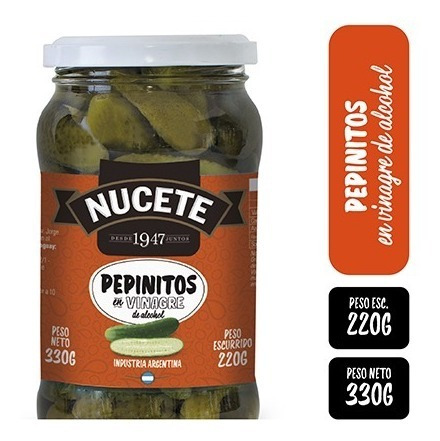 Imagen 2 de 2 de Pepinos En Vinagre Frasco Nucete 330 Gr
