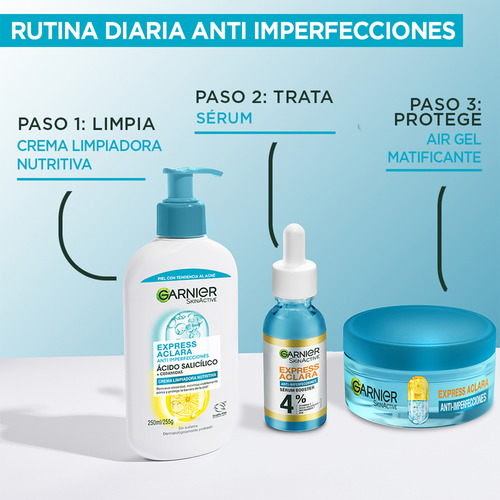 Gel Limpiador Crema Hidratante 250ml, Garnier Skin Active Express Aclara Anti-Imperfecciones