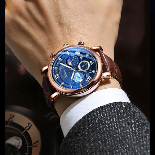 Reloj De Cuarzo Chenxi Business Con Calendario De Fases Luna Color Del Fondo Brown Rose Blue
