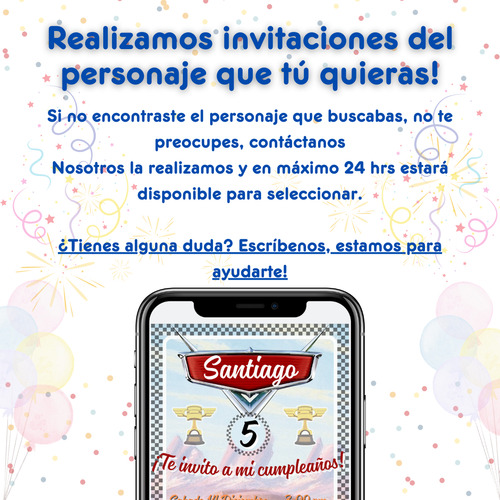 Invitación Cumpleaños Digital Cars Pdf
