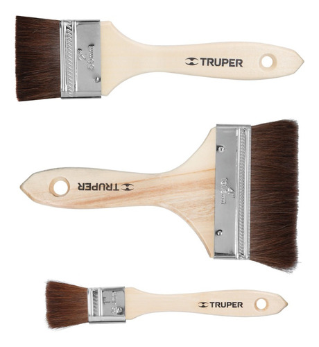 Kit 3 Brochas Pelo Camello 1´, 2´ Y 4´, Mango Madera, Truper