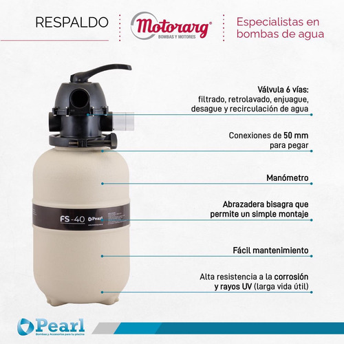 Imagen 5 de 10 de Combo Filtro Arena Fs40 + Bomba Pileta Pearl 0.33 Hp